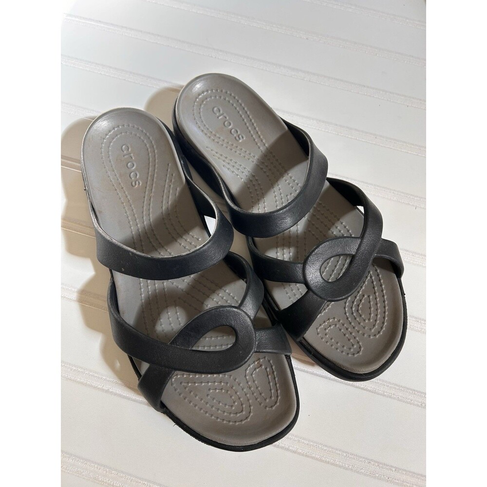 Crocs Meleen Twist Sandals Womens Size 9 Black Gray Comfort Slip On Strappy